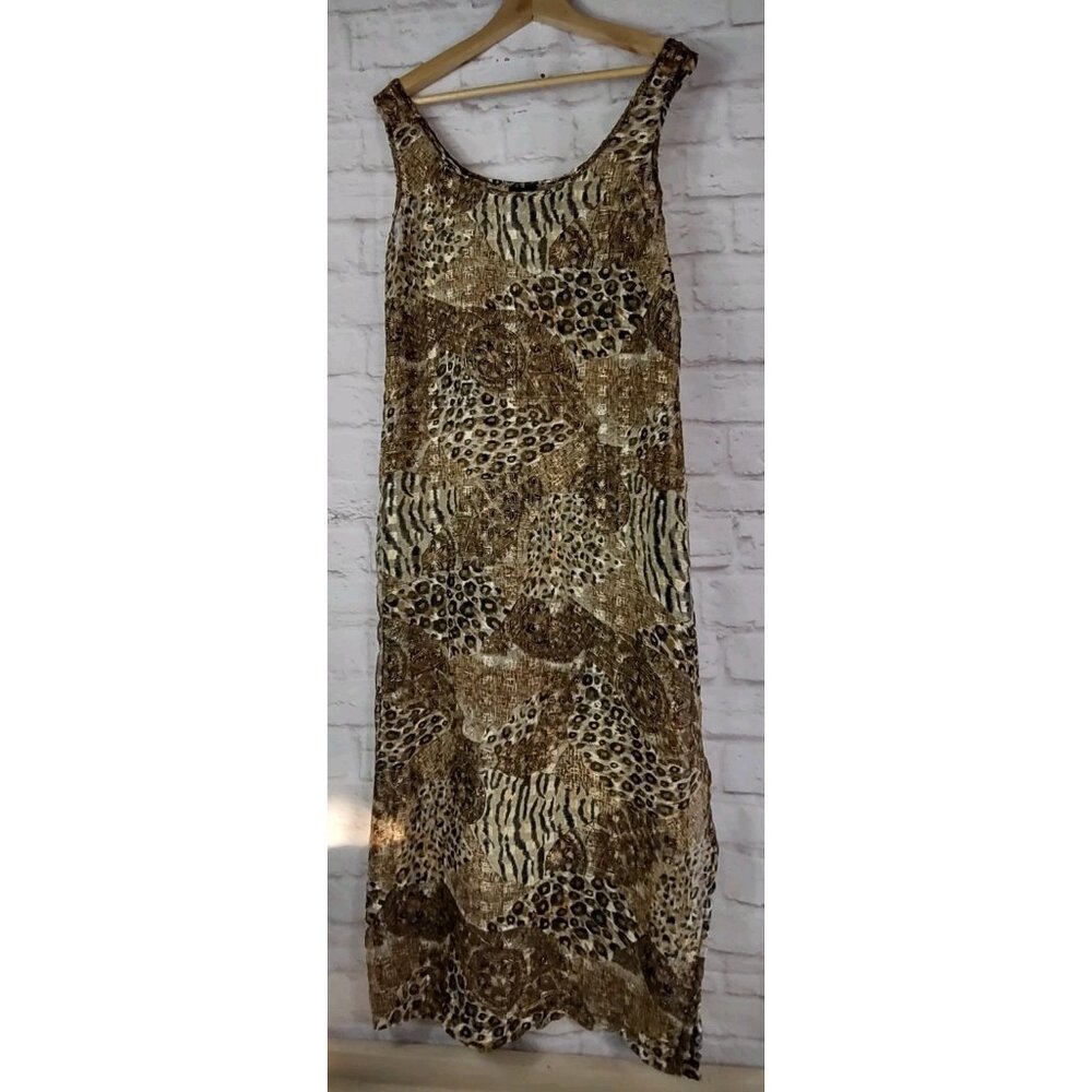 Dotti USA Y2K Sheer Slip Maxi Tank Dress Animal Print 90s Festival Swim Cover Up